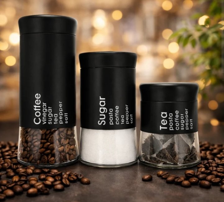Modern Glass Coffee Sugar And Tea Container Set