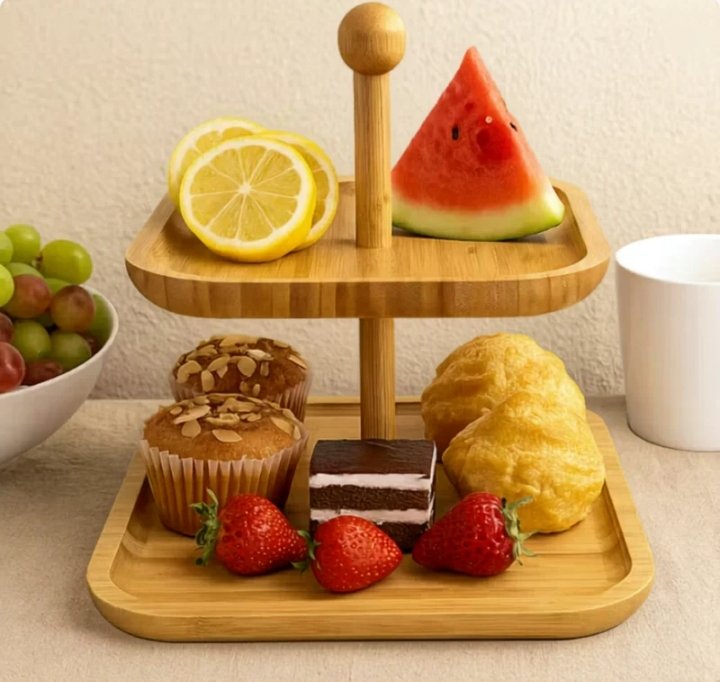 Square Bamboo Serving Stand (32cm)(2 Tier) - Image 2