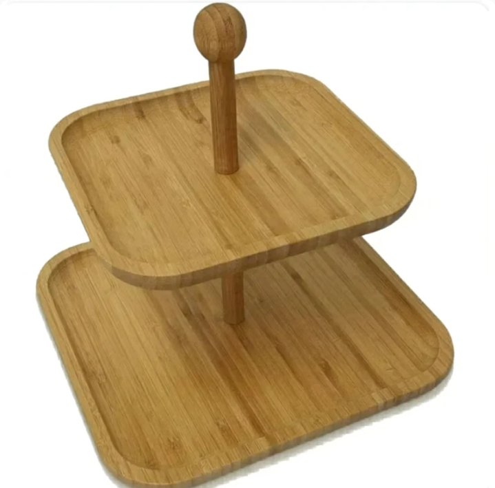 Square Bamboo Serving Stand (32cm)(2 Tier)
