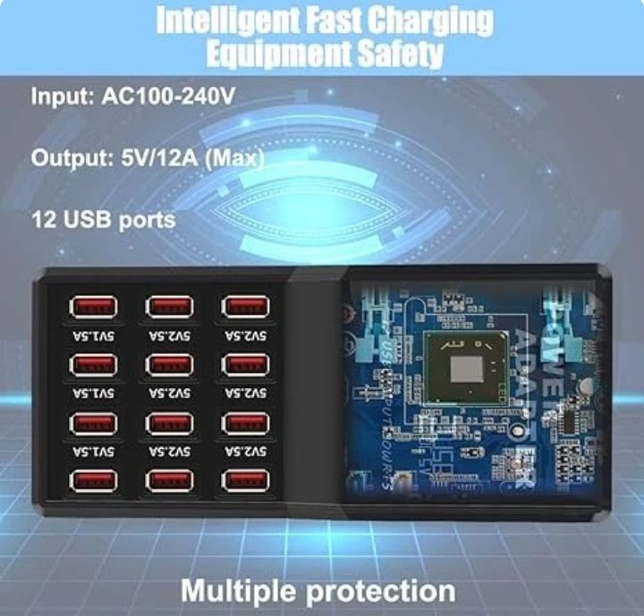 12-Port 60W Multiple USB Charging Station - Image 2