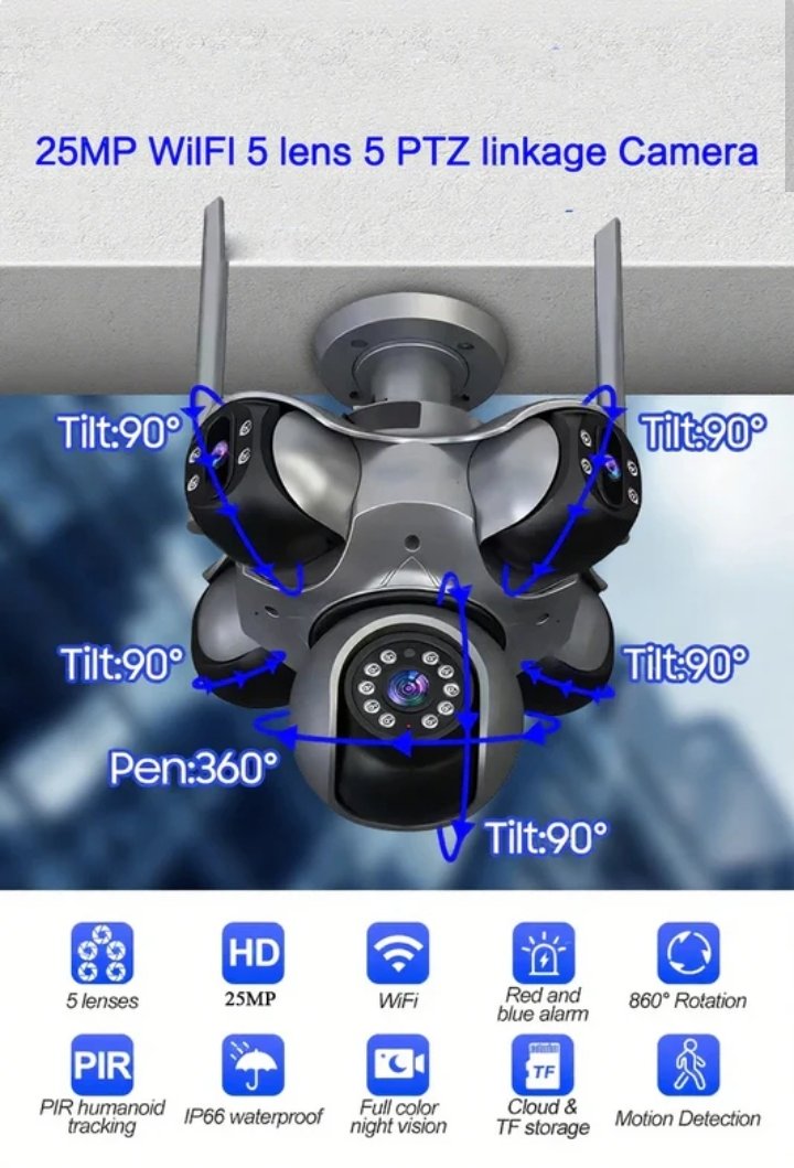25MP Outdoor Five Lens 720 ° Rotating PTZ Camera