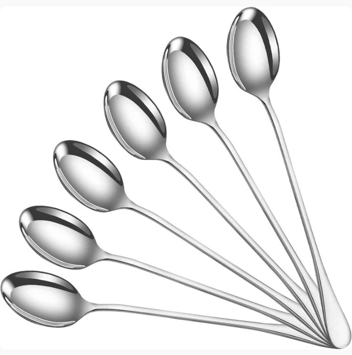 Stainless Steel Long Handle Ice Cream Spoon Set (6 pcs)